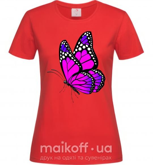 Женская футболка Ярко розовая бабочка Красный фото
