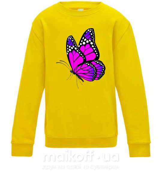 Детский Свитшот Ярко розовая бабочка Солнечно желтый фото