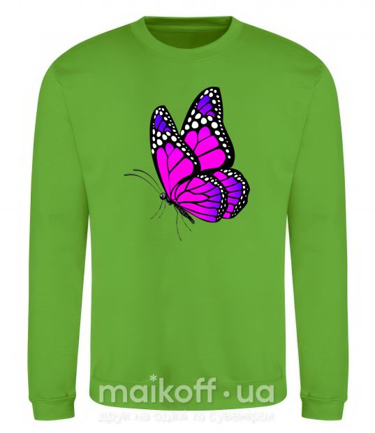 Світшот Ярко розовая бабочка Лаймовий фото
