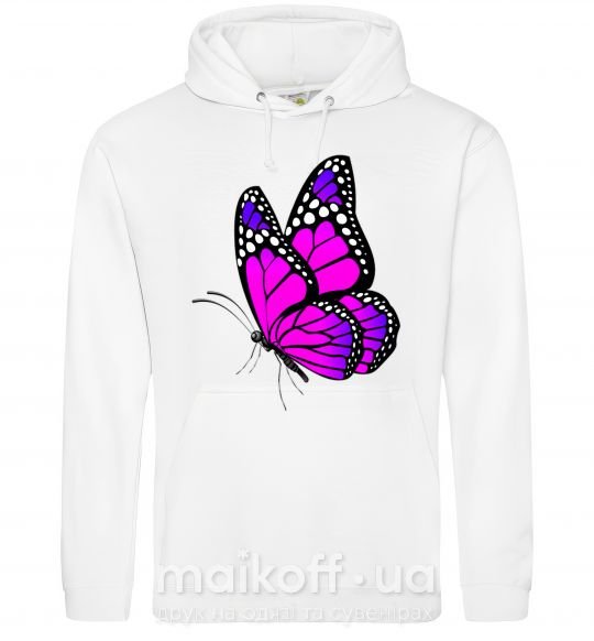 Женская толстовка (худи) Ярко розовая бабочка Белый фото