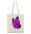 Эко-сумка Ярко розовая бабочка Бежевый фото