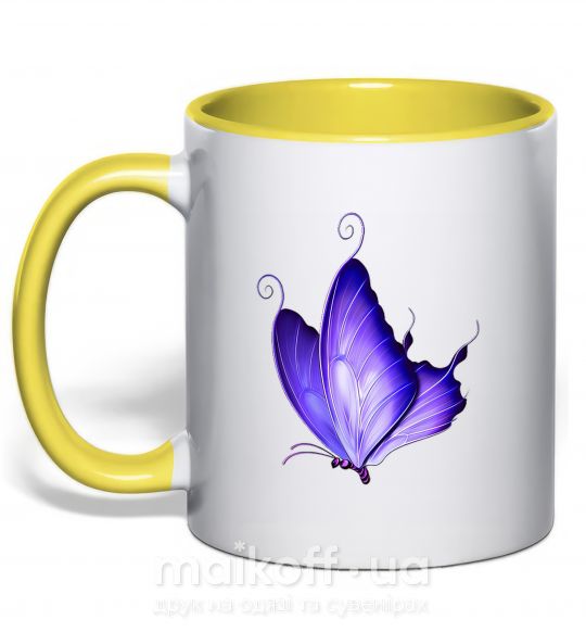 Чашка з кольоровою ручкою Flying butterfly Сонячно жовтий фото