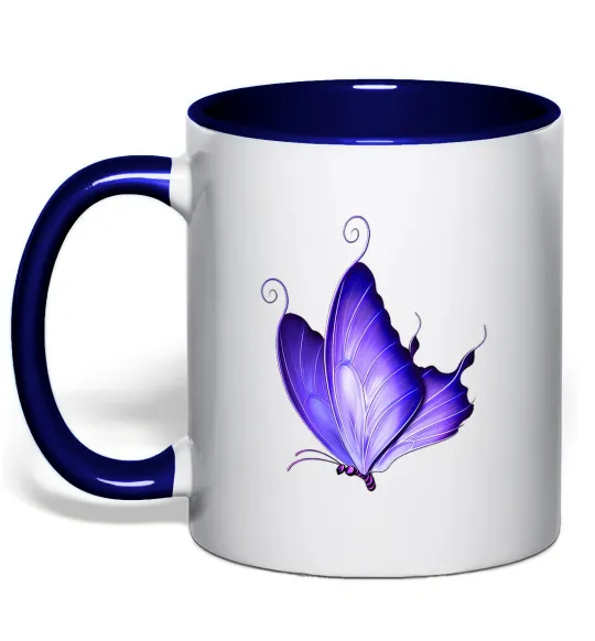 Чашка з кольоровою ручкою Flying butterfly Глибокий темно-синій фото