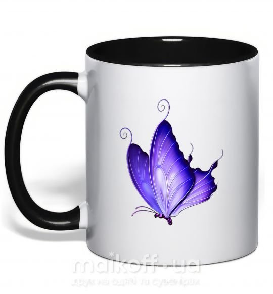 Чашка з кольоровою ручкою Flying butterfly Чорний фото
