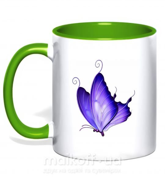 Чашка з кольоровою ручкою Flying butterfly Зелений фото