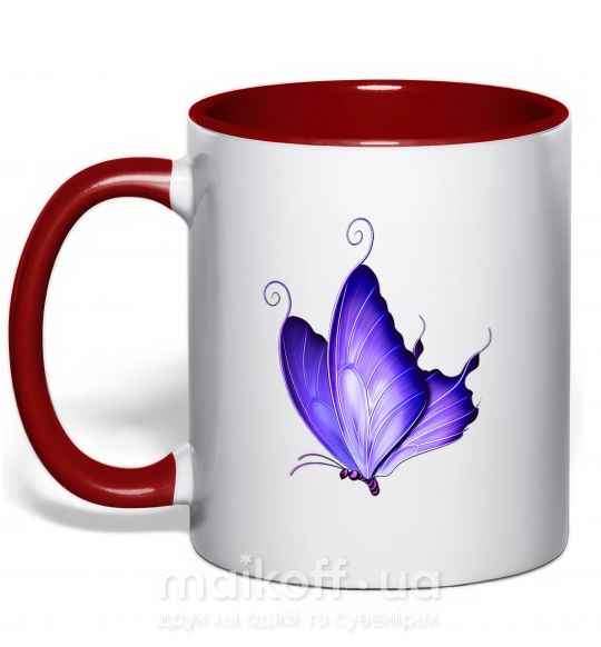Чашка з кольоровою ручкою Flying butterfly Червоний фото
