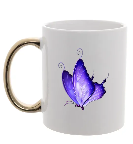 Чашка з кольоровою ручкою Flying butterfly Золото фото