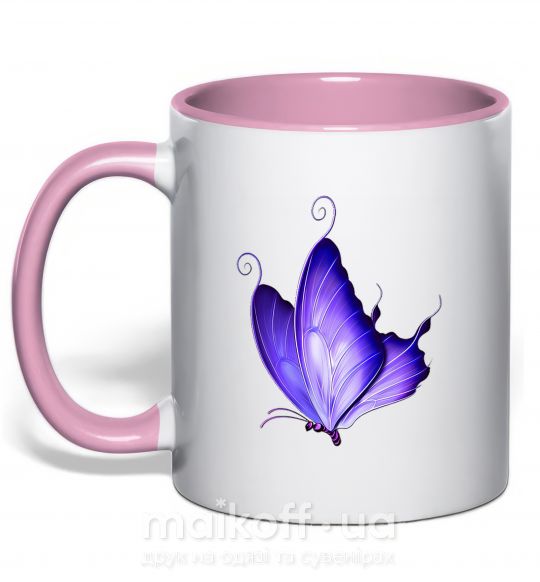 Чашка з кольоровою ручкою Flying butterfly Ніжно рожевий фото