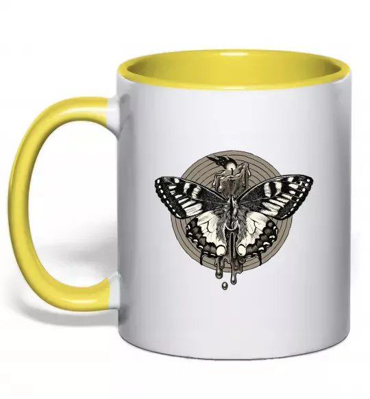 Чашка з кольоровою ручкою Round butterfly Сонячно жовтий фото