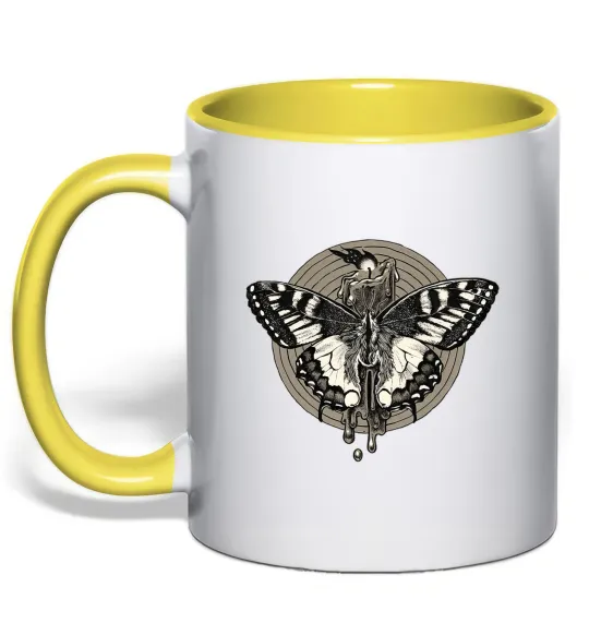 Чашка с цветной ручкой Round butterfly Лимонный фото