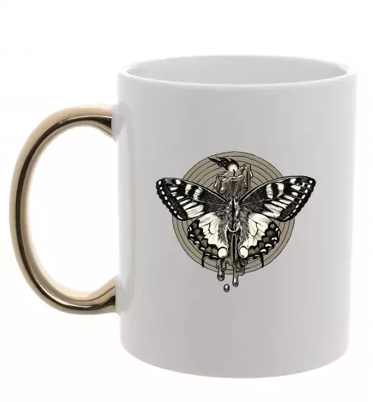 Чашка з кольоровою ручкою Round butterfly Золото фото