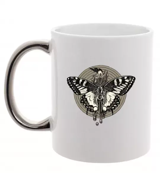 Чашка з кольоровою ручкою Round butterfly Срібло фото