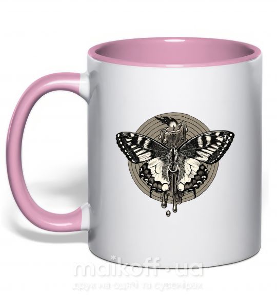 Чашка с цветной ручкой Round butterfly Нежно розовый фото