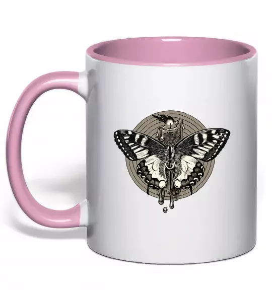 Чашка з кольоровою ручкою Round butterfly Ніжно рожевий фото