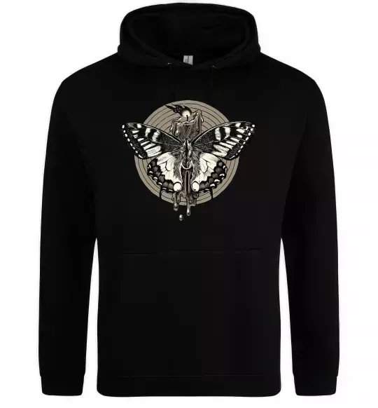 Мужская толстовка (худи) Round butterfly Черный фото