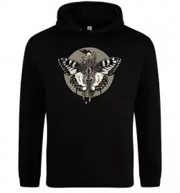 Мужская толстовка (худи) Round butterfly Черный фото