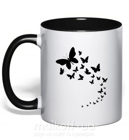 Чашка з кольоровою ручкою Бабочки в полете Чорний фото