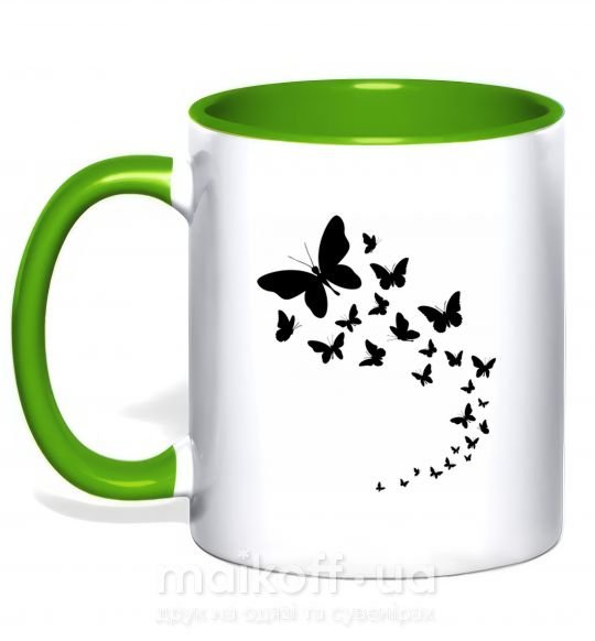 Чашка з кольоровою ручкою Бабочки в полете Зелений фото