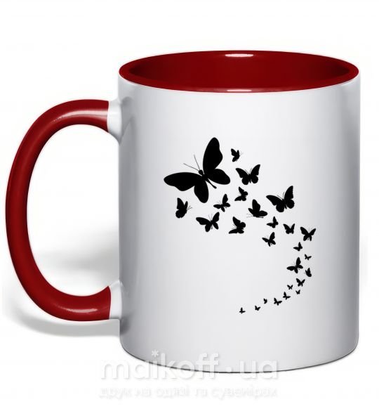 Чашка з кольоровою ручкою Бабочки в полете Червоний фото