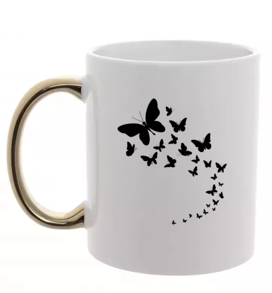 Чашка з кольоровою ручкою Метелики в польоті Золото фото