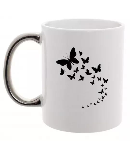 Чашка з кольоровою ручкою Метелики в польоті Срібло фото