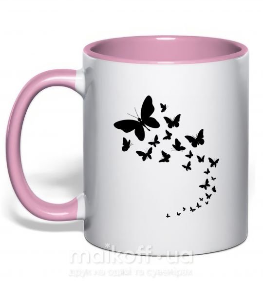 Чашка с цветной ручкой Бабочки в полете Нежно розовый фото