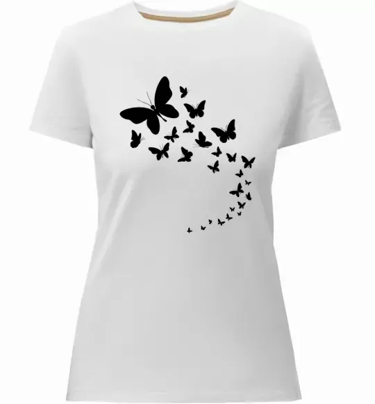 Жіноча преміум футболка Метелики в польоті Білий фото