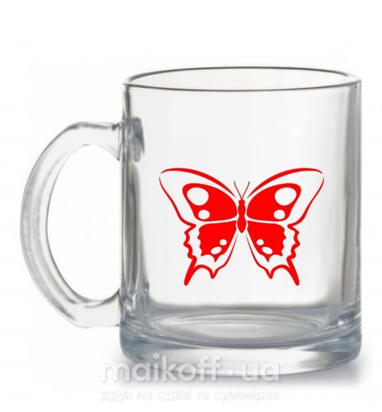 Чашка стеклянная Красная бабочка Прозрачный фото