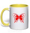 Чашка з кольоровою ручкою Красная бабочка Сонячно жовтий фото