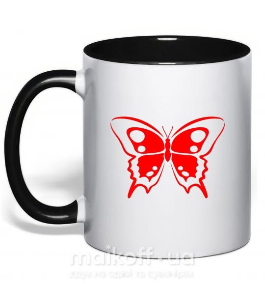 Чашка з кольоровою ручкою Красная бабочка Чорний фото