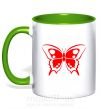 Чашка с цветной ручкой Красная бабочка Зеленый фото