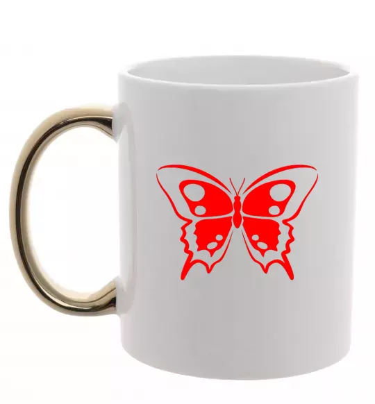 Чашка з кольоровою ручкою Червоний метелик Золото фото
