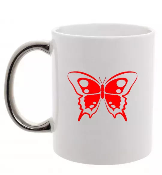 Чашка з кольоровою ручкою Червоний метелик Срібло фото
