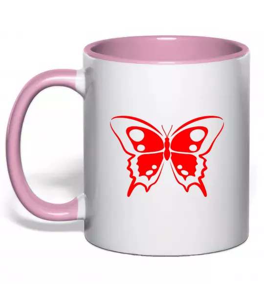 Чашка з кольоровою ручкою Червоний метелик Ніжно рожевий фото