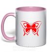 Чашка с цветной ручкой Красная бабочка Нежно розовый фото