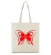 Еко-сумка Червоний метелик Бежевий Еко-сумка Червоний метелик Бежевий фото