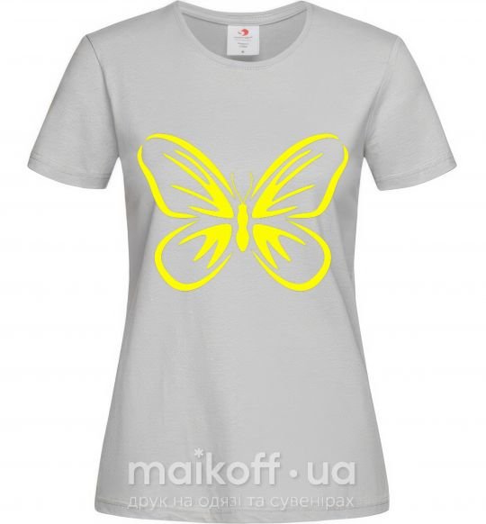 Женская футболка Желтая бабочка неон Серый фото