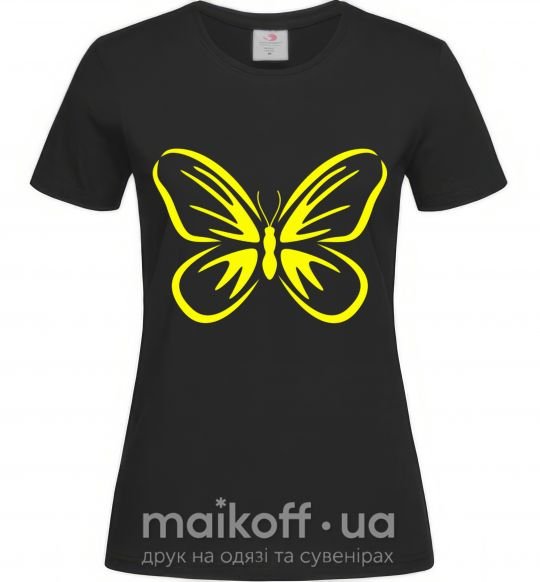 Женская футболка Желтая бабочка неон Черный фото