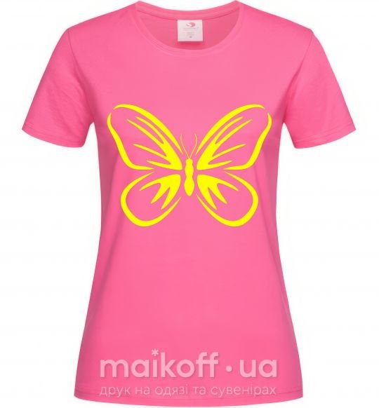 Женская футболка Желтая бабочка неон Ярко-розовый фото