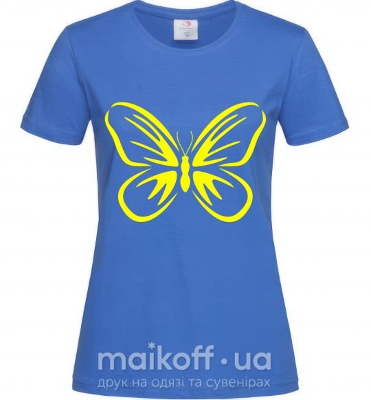 Женская футболка Желтая бабочка неон Ярко-синий фото