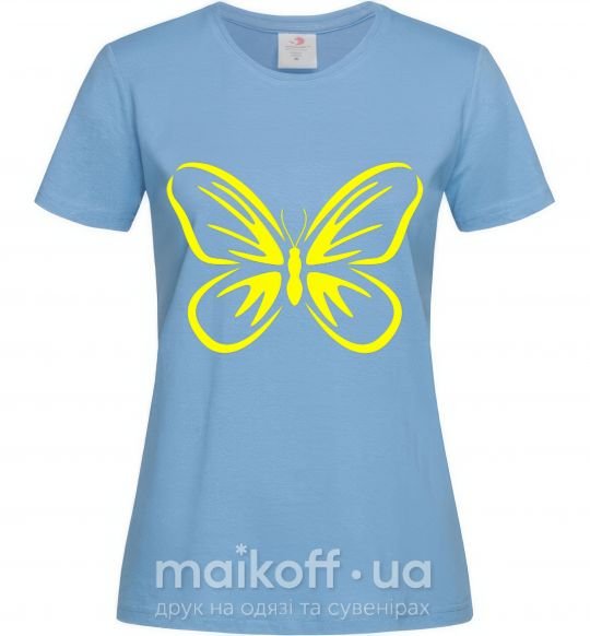 Женская футболка Желтая бабочка неон Голубой фото