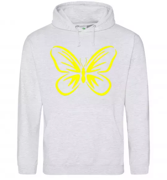 Женская толстовка (худи) Жовтий метелик неон Серый меланж фото