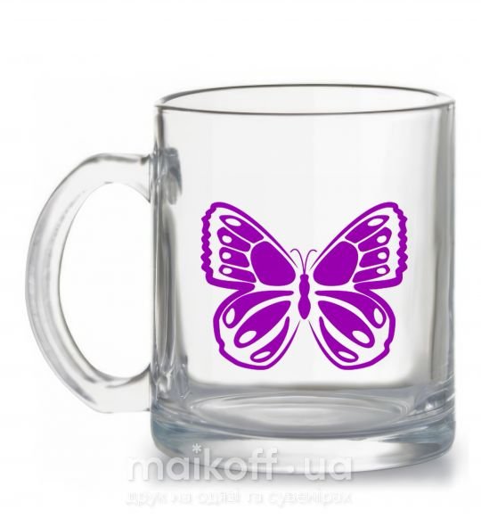 Чашка скляна Фиолетовая бабочка одноцвет Прозорий фото