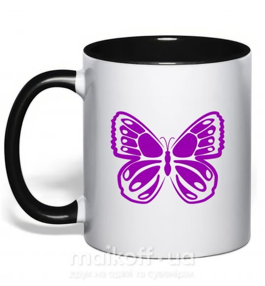 Чашка с цветной ручкой Фиолетовая бабочка одноцвет Черный фото