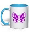 Чашка с цветной ручкой Фиолетовая бабочка одноцвет Голубой фото