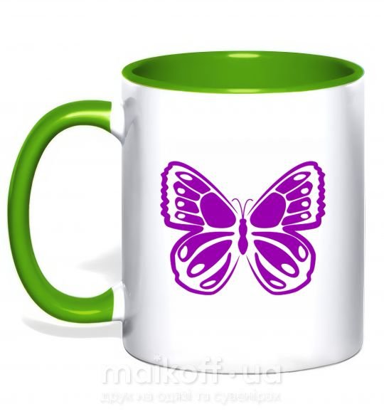 Чашка з кольоровою ручкою Фиолетовая бабочка одноцвет Зелений фото