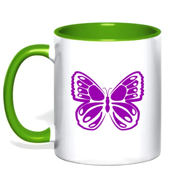 Чашка з кольоровою ручкою Фіолетовий метелик Зелений фото