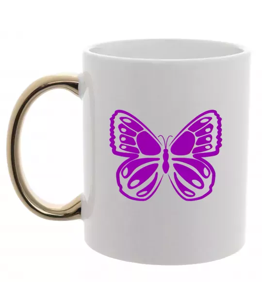 Чашка з кольоровою ручкою Фіолетовий метелик Золото фото