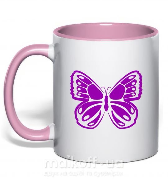Чашка з кольоровою ручкою Фиолетовая бабочка одноцвет Ніжно рожевий фото