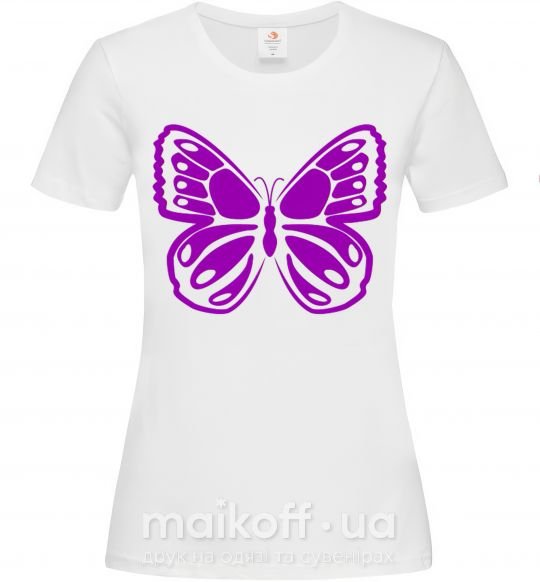 Женская футболка Фиолетовая бабочка одноцвет Белый фото